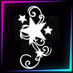 4 Star Swirl 8 cm tall design for temporary tattoos using glitter, body paint, airbrush and henna.