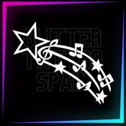 Musical Shooting Star 8.7 cm tall design for temporary tattoos using glitter, body paint, airbrush and henna.