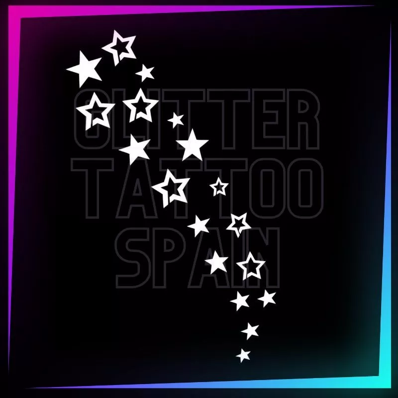 Plantilla 18 Estrellas 18 cm de alto para tatuajes temporales de purpurina, pintura corporal, aerógrafo y henna.