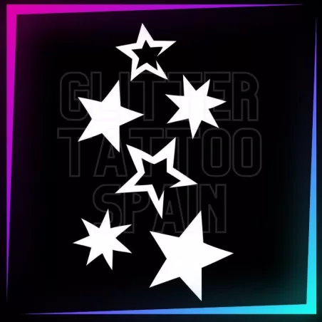 Plantilla 6 Estrellas 9 cm de alto para tatuajes temporales de purpurina, pintura corporal, aerógrafo y henna.