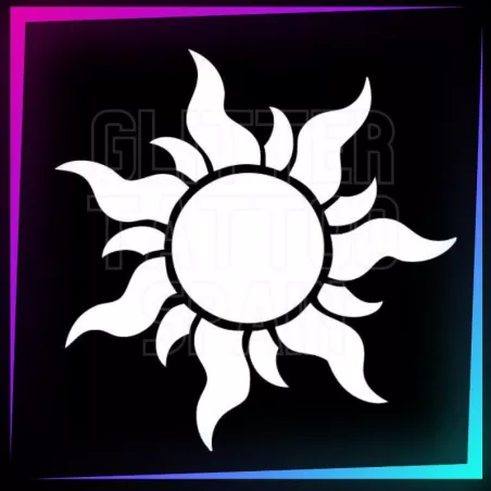 Plantilla Sol 6,3 x 6,3 cm para tatuajes temporales de purpurina, pintura corporal, aerógrafo y henna.