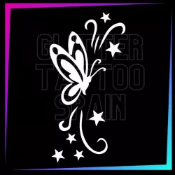 Butterfly with stars temporary tattoo stencil 8 x 4.5 cm