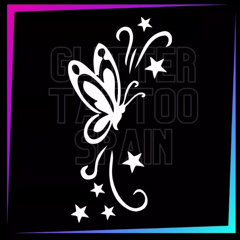Plantilla para tatuajes temporales mariposa con estrellas 8 x 4,5 cm