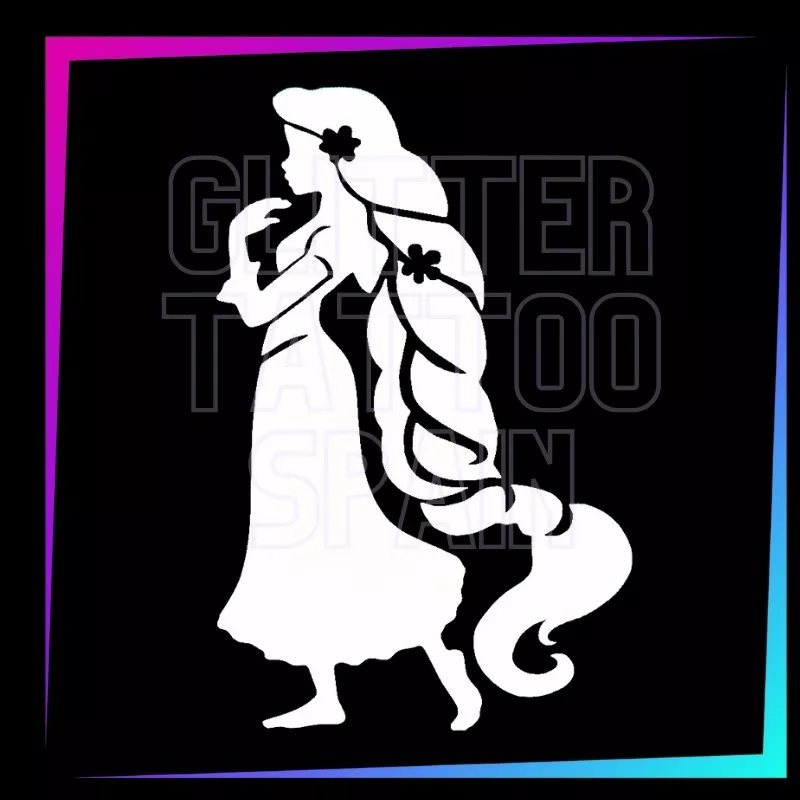 Plantilla Rapunzel – Tatuaje temporal para fiestas infantiles 8cm | Glitter Tattoo Spain