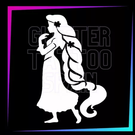 Plantilla Rapunzel – Tatuaje temporal para fiestas infantiles 8cm | Glitter Tattoo Spain