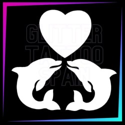 Dolphin heart temporary tattoo stencil 5 cm tall
