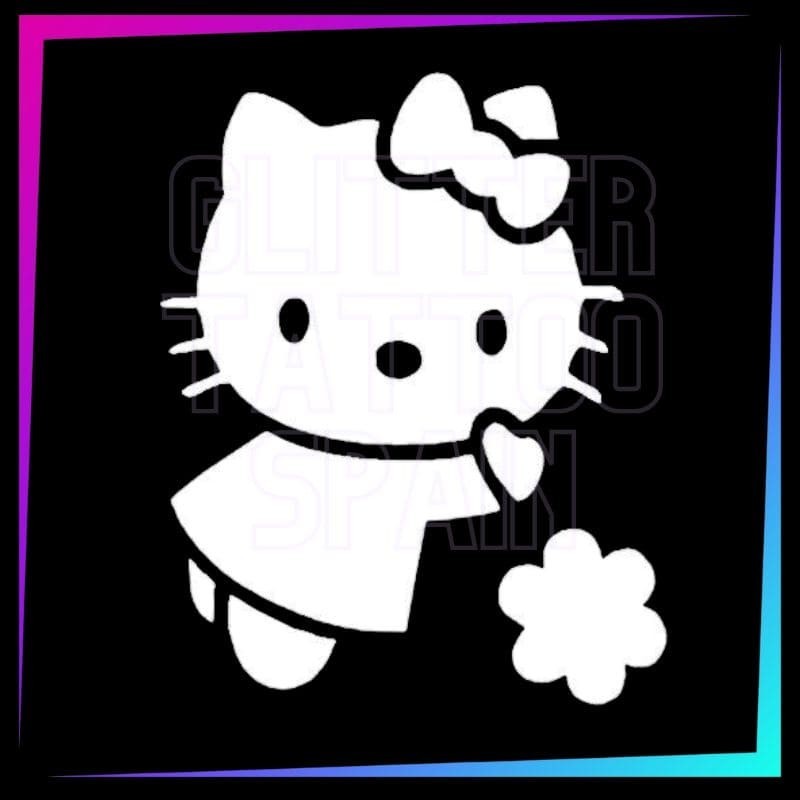 Kitty flower temporary tattoo stencil 7 cm tall