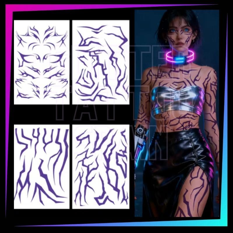 Marcas de Demonio Moradas 21 x 15 cm - Pack de tatuajes temporales al agua inspirados en K-Pop Demon Hunters.