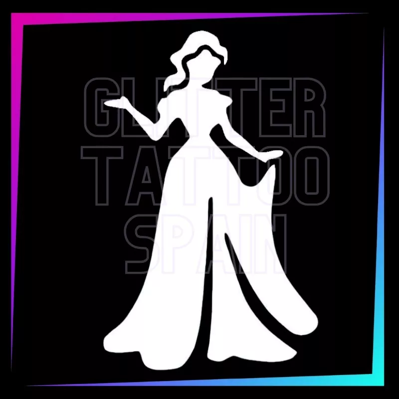 Plantilla Bella (Belle)– Tatuaje temporal para fiestas infantiles 8 cm | Glitter Tattoo Spain