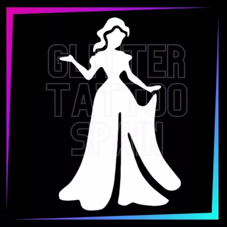 Plantilla Bella (Belle)– Tatuaje temporal para fiestas infantiles 8 cm | Glitter Tattoo Spain