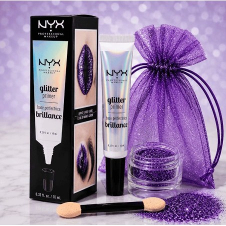 NYX Festival Kit with Magic Purple biodegradable glitter and Glitter Primer