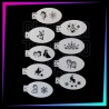 Pack de 9 plantillas ovaladas de Frozen para face painting y aerógrafo con Elsa, Anna, Olaf y copos de nieve.
