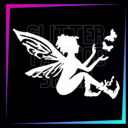 Plantilla Hada con mariposas – Tatuaje temporal para fiestas infantiles 6,5 cm | Glitter Tattoo Spain