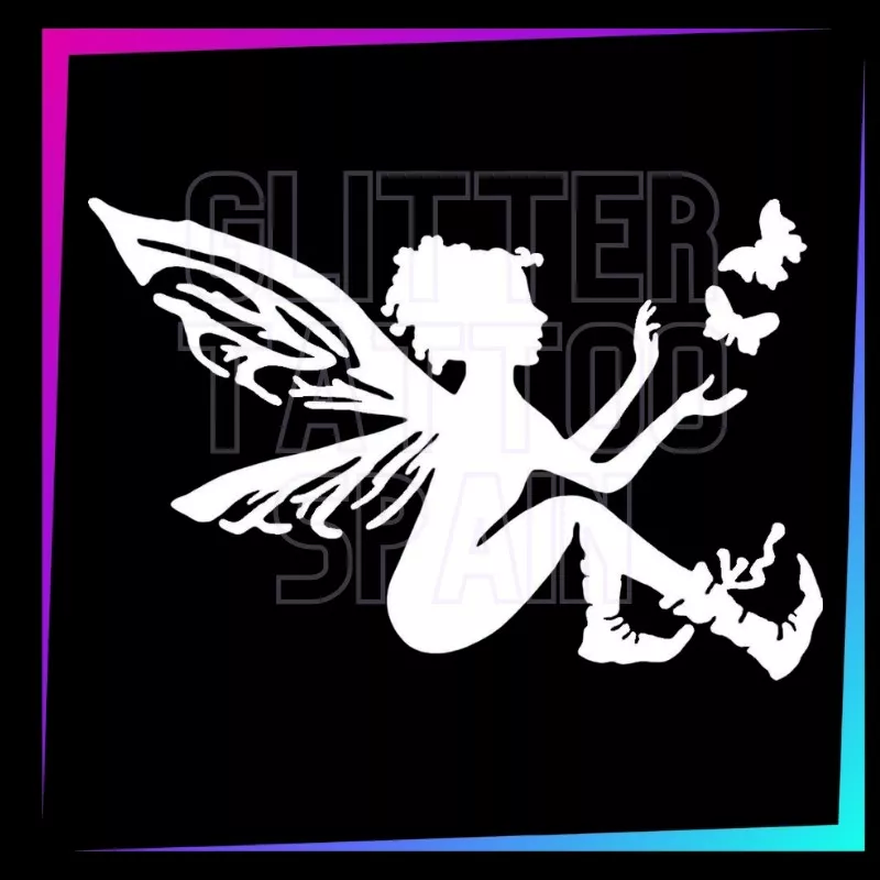 Plantilla Hada con mariposas – Tatuaje temporal para fiestas infantiles 6,5 cm | Glitter Tattoo Spain