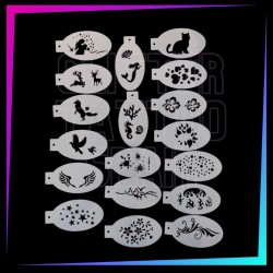 18 Assorted Face Painting Stencils 12 x 7.5 cm | Glitter Tattoo Spain