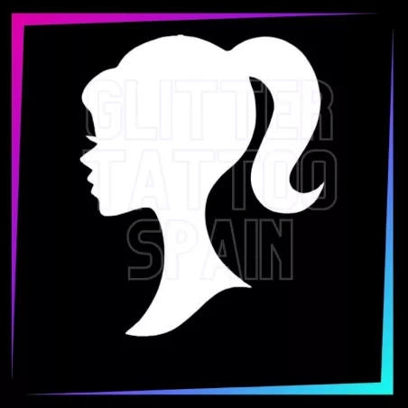 Plantilla Barbie – Tatuaje temporal para fiestas infantiles 5,5 cm | Glitter Tattoo Spain