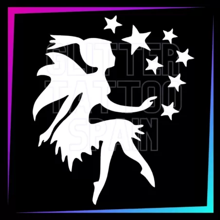 Plantilla Hada con estrellas – Tatuaje temporal para fiestas infantiles 7,5 cm | Glitter Tattoo Spain