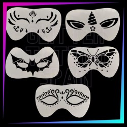 Pack de 5 pochoirs masque fantaisie pour face painting et aérographe de 20 x 12 cm