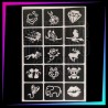 Pack de 15 plantillas Low Cost surtidas para tatuajes temporales de purpurina, pintura corporal y aerógrafo.