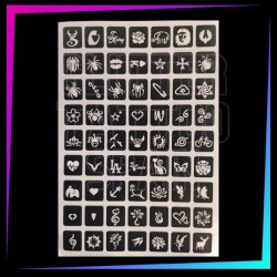 63 Mini Plantillas Surtidas Low Cost 2,5 x 2,5 cm | Glitter Tattoo Spain