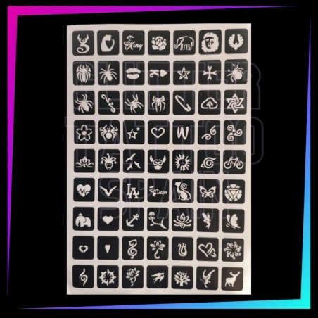 63 Mini Plantillas Surtidas Low Cost 2,5 x 2,5 cm | Glitter Tattoo Spain