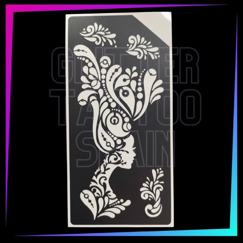 Venetian Lady Low Cost stencil 18 x 8 cm for glitter tattoos, body painting and airbrush temporary tattoos.