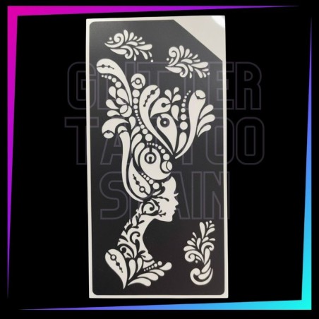 Plantilla Dama Veneciana Low Cost 18 x 8 cm para tatuajes temporales de purpurina, pintura corporal y aerógrafo.