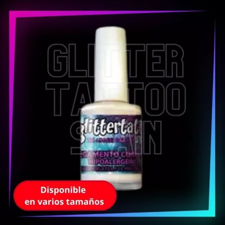 Hypoallergenic body adhesive for temporary tattoos, water resistant and safe for sensitive skin.