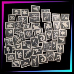 Pack de 47 plantillas adhesivas de vinilo para tatuajes temporales de purpurina y body painting