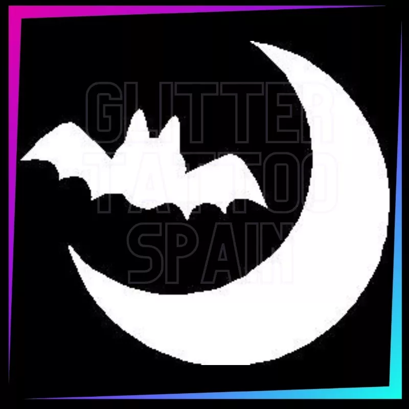 Pochoir Lune avec Chauve-Souris | Tatouage Temporaire Halloween | Glitter Tattoo Spain