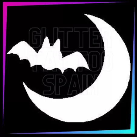 Plantilla Luna con Murciélago | Tatuaje Temporal Halloween | Glitter Tattoo Spain