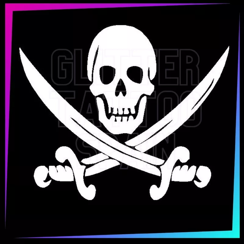 Pochoir Tête de Mort avec Sabres | Tatouage Temporaire Halloween | Glitter Tattoo Spain