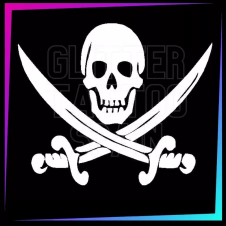 Pochoir Tête de Mort avec Sabres | Tatouage Temporaire Halloween | Glitter Tattoo Spain